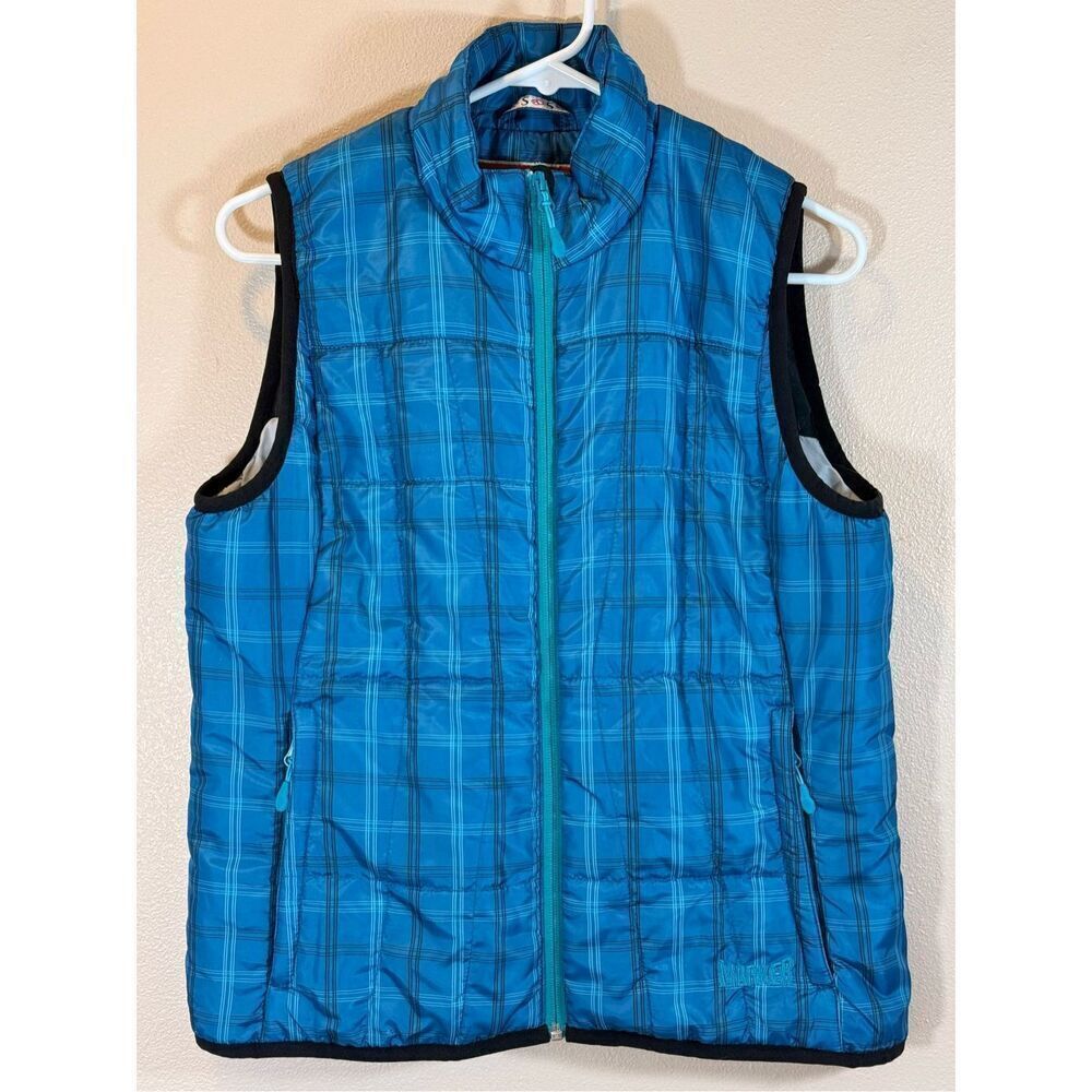 NWOT Vintage Marker Women's Quilted Blue Plaid Puffer Full Zip Mock Neck Vest S